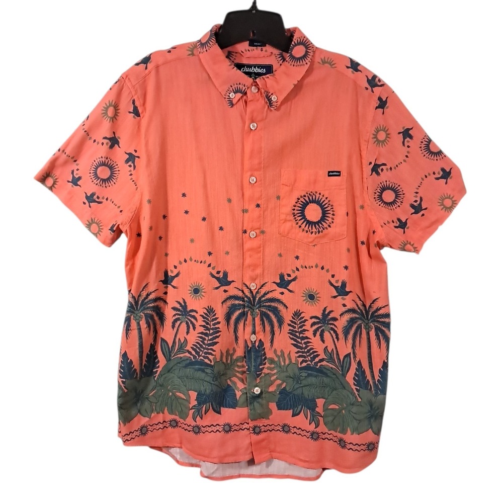 Chubbies Scenic‎ Route Men's Shirt Large Salmon Tropical Resort Vacation Woven